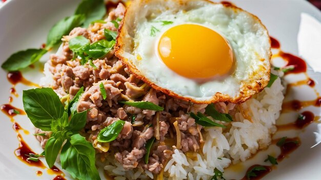 Basil minced pork with rice and fried egg