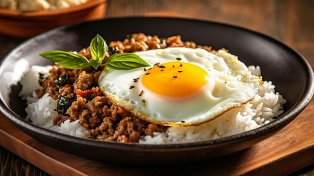 basil minced pork with rice and fried egg