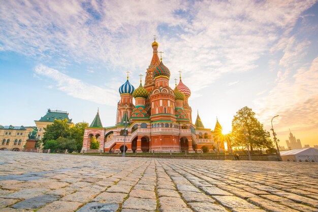 Basil's cathedral at Red square in Moscow Russia at sunrise