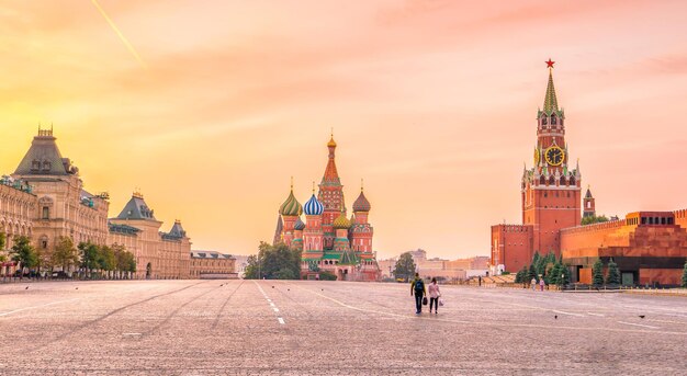 Basil's cathedral at Red square in Moscow Russia at sunrise