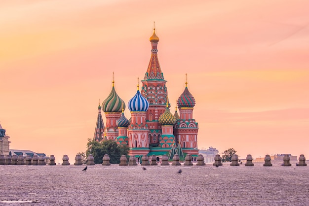 Basil's cathedral at Red square in Moscow, Russia at sunrise