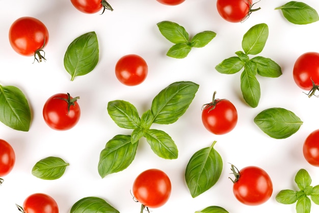 Basilico e pomodoro ciliegino pomodoro e basilico verdi