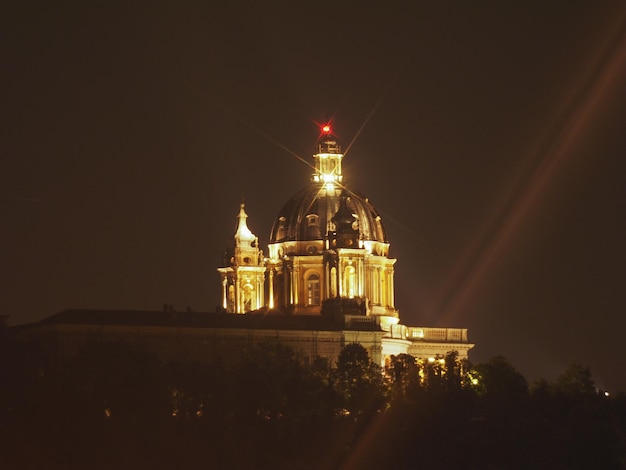 Basilica di Superga at night in Turin