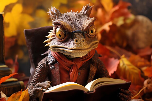 Photo basilisk bookworm with petrifying prose bookworm fantasy autumn book day