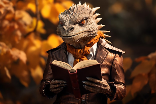 Photo basilisk bookworm with petrifying prose bookworm fantasy autumn book day