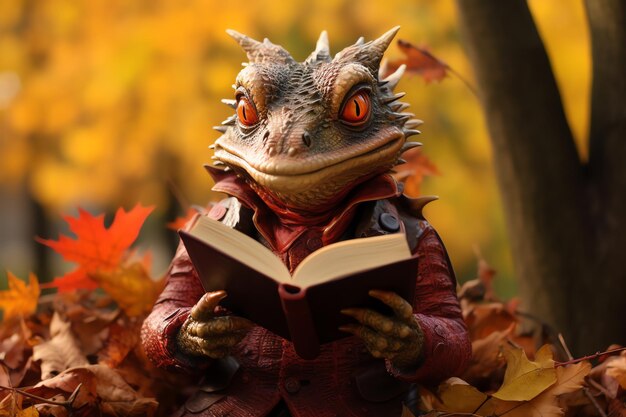 Photo basilisk bookworm with petrifying prose bookworm fantasy autumn book day