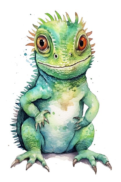 Basilisk Chameleon watercolor clipart cute isolated on white background with Generative AI