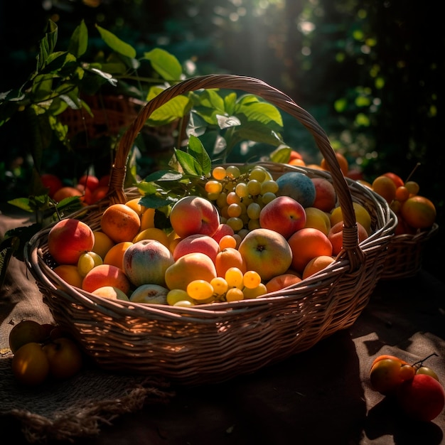 A basket of apples is on a table with a basket of apples.