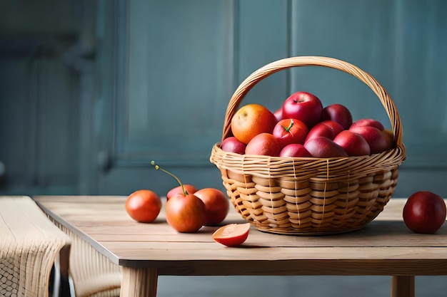 A basket of apples on a table