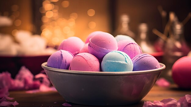 Photo a basket of artisanal bath bombs