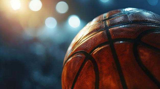 Photo basket ball on the blurred dark background generative ai