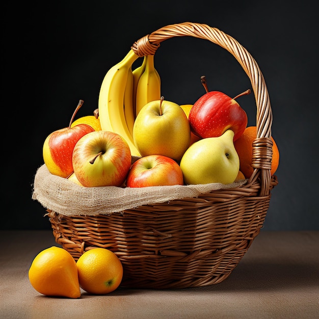 a basket of bananas apples and bananas on a table