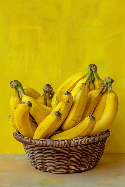 Basket of Bananas on Wooden Table