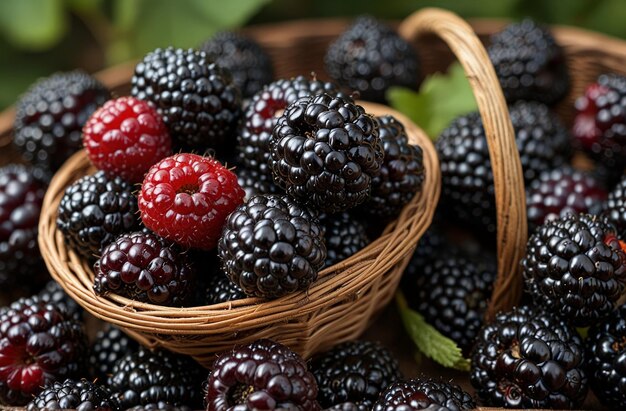 Photo a basket of blackberries with a basket of blackberries