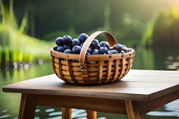 Photo a basket of blueberries on a table