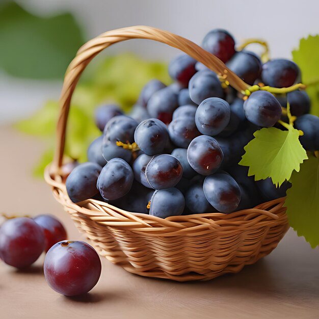 a basket of blueberries with leaves and a leaf that saysthe fruit