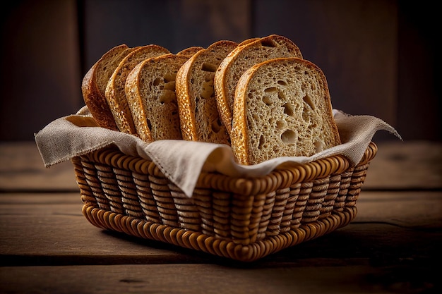 A basket of bread is shown with a napkin in it.