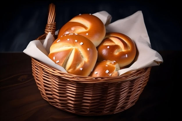 A basket of buns with sesame seeds on top