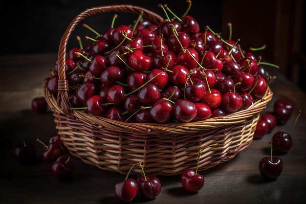 Photo a basket of cherries is shown with the word cherries on it.