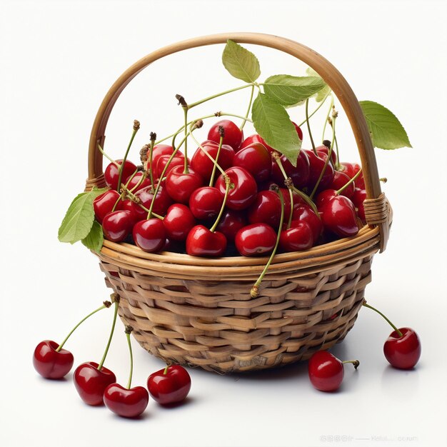 Photo a basket of cherries with a white background