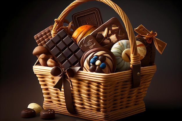 A basket of chocolates and chocolates is shown.