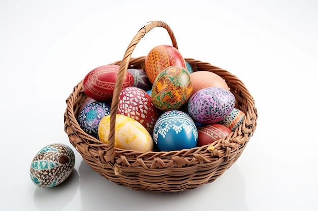 A basket of colorful easter eggs