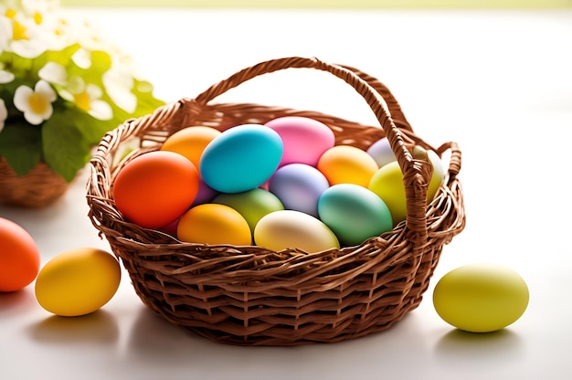 A basket of colorful easter eggs