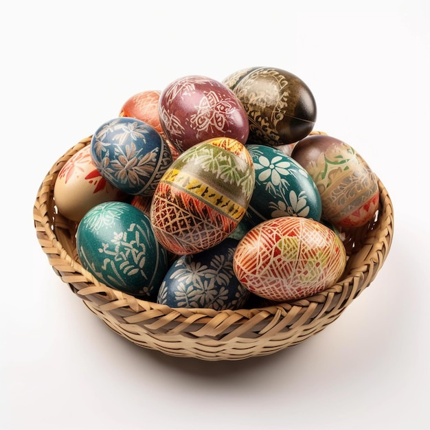 A basket of colorful easter eggs