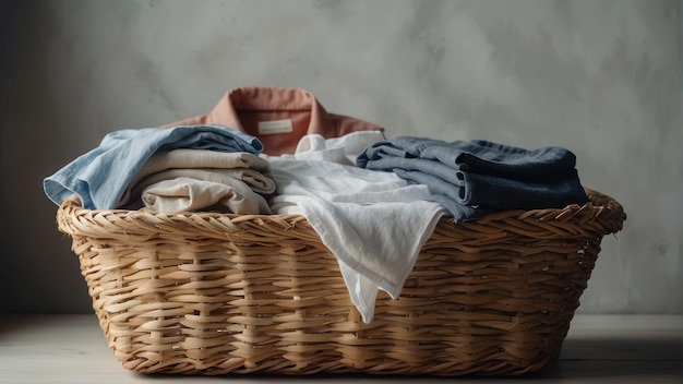 Basket of Colorful Fresh Laundry on Floor