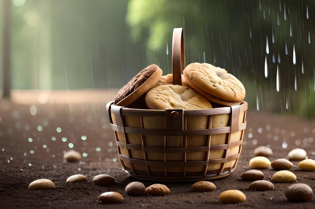 A basket of cookies with a basket of cookies in the background