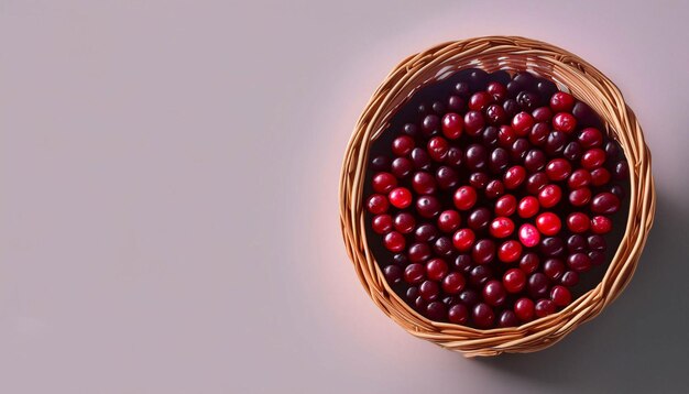 A basket of cranberries with a white background