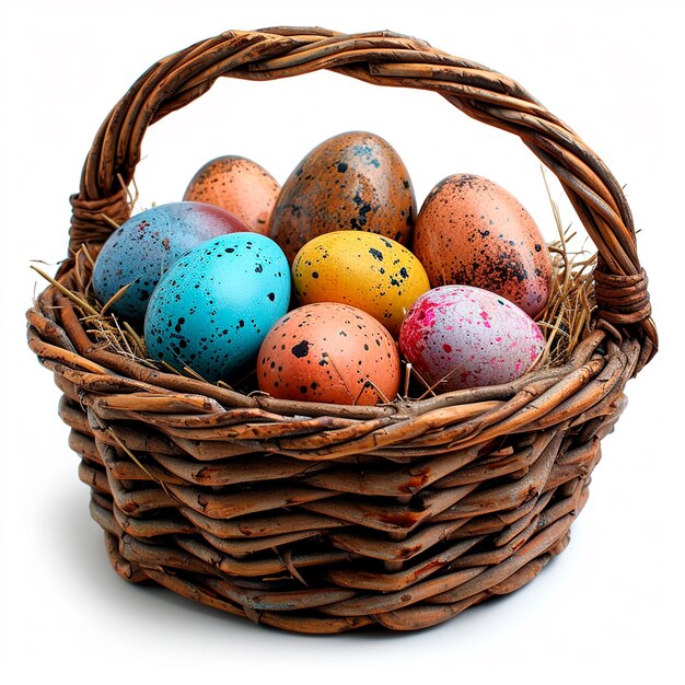 Basket of Easter eggs on a white background holy holiday of Easter AI generated image