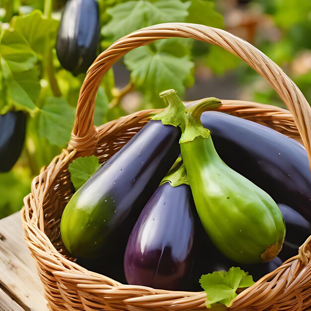 Photo a basket of eggplant which is from the garden of a winery