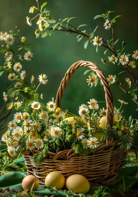 basket of eggs lying on the grass