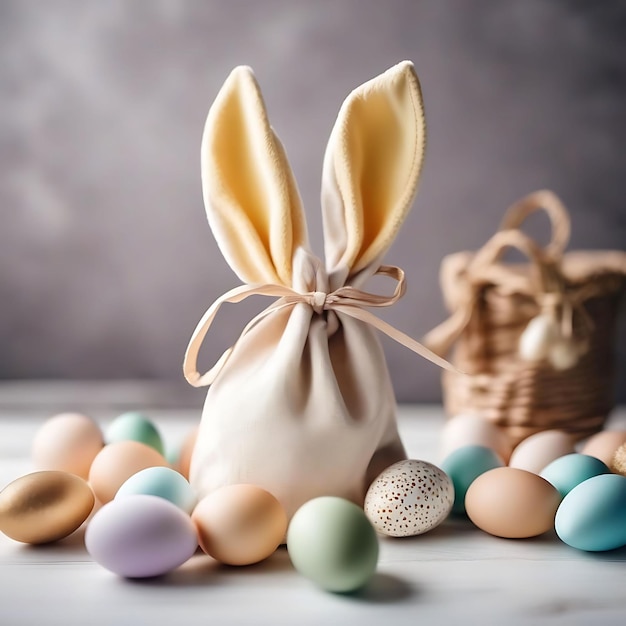 a basket of eggs with a bow on it