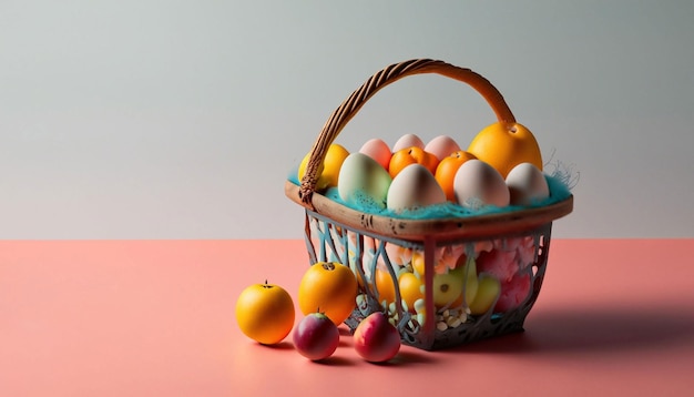 A basket of eggs with the letter b on it