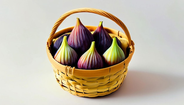 A basket of figs is shown with a white background.