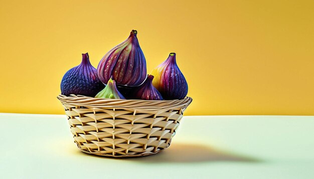 A basket of figs sits on a table.