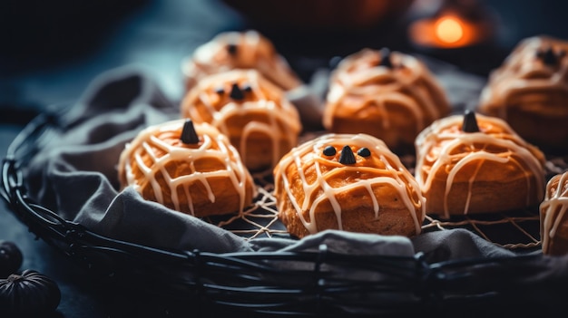 Foto un cesto pieno di ciambelle coperte di ghiaccio