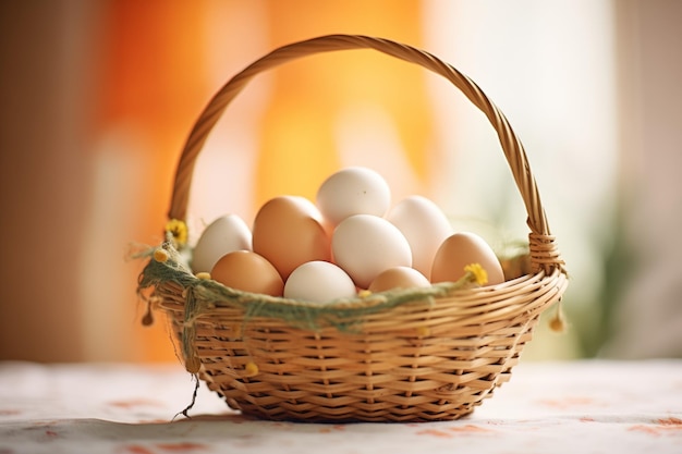 A basket filled with organic eggs