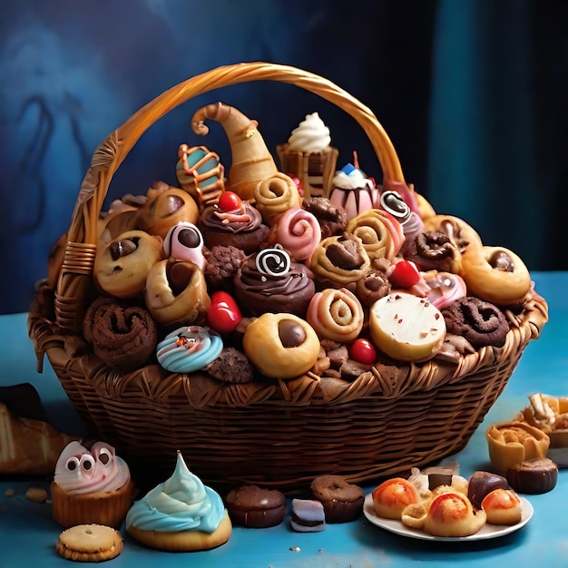 Basket Filled With Various Types of Cookies