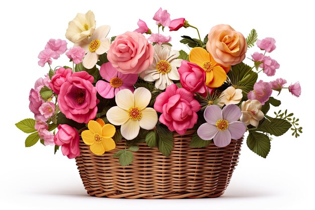 basket of flowers on isolated background