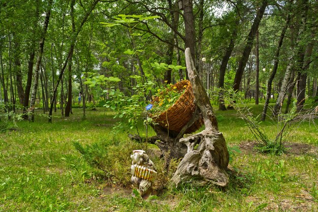 Корзина цветов в парке