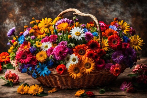 a basket of flowers with a basket of flowers