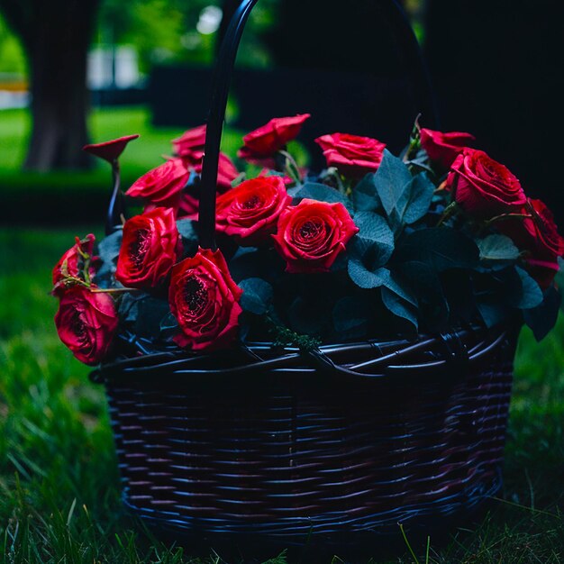 A basket of flowers with flowers in the background generated by AI