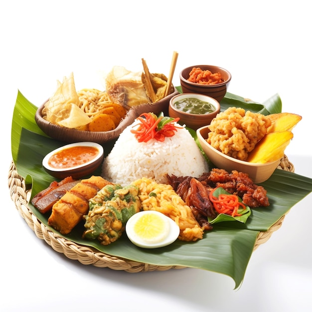 A basket of food with a leaf that says'tamale'on it