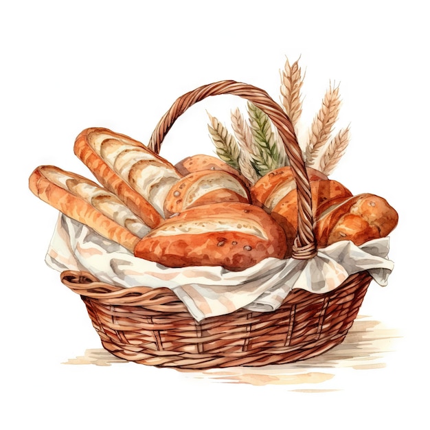 Photo basket fresh baked bread ai generated image