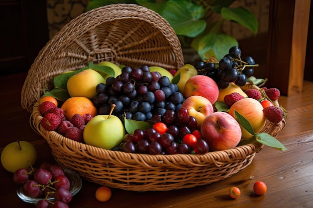 Basket of fresh fruits and berries for making pies tarts and pastries created with generative ai