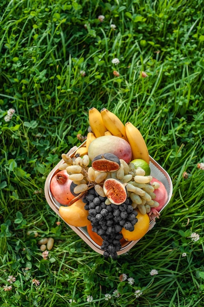 Basket and fresh fruits Healthy food
