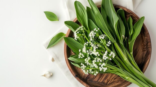 a basket of fresh green flowers with a white background